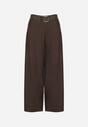 Brązowe Bawełniane Szerokie Spodnie Garniturowe z Wysokim Stanem i Paskiem Tusamia