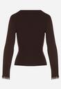 Brązowy Sweter z Wiskozą Ozdobiony Koronką i Kokardką Tusirea