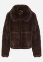 Brązowa Kurtka Futerko o Prostym Kroju z Zapięciem na Suwak Tusiviela