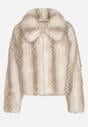 Jasnobeżowa Kurtka Futerko o Prostym Kroju z Zapięciem na Suwak Tusiviela