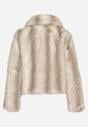 Jasnobeżowa Kurtka Futerko o Prostym Kroju z Zapięciem na Suwak Tusiviela