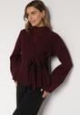 Bordowy Kardigan z Wiskozą i Wiązaniem w Pasie Tusvela