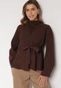 Brązowy Kardigan z Wiskozą i Wiązaniem w Pasie Tusvela