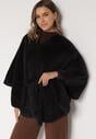 Czarne Ponczo z Futerkiem i Wiązanym Paskiem Monalena