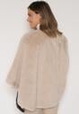 Beżowe Ponczo z Futerkiem i Wiązanym Paskiem Monalena