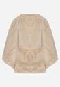 Beżowe Ponczo z Futerkiem i Wiązanym Paskiem Monalena