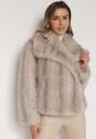 Beżowa Futrzana Kurtka z Cieniowanym Wzorem Monizavia