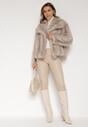 Beżowa Futrzana Kurtka z Cieniowanym Wzorem Monizavia