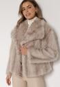 Beżowa Futrzana Kurtka z Cieniowanym Wzorem Monizavia