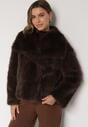 Brązowa Futrzana Kurtka z Cieniowanym Wzorem Monizavia