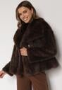 Brązowa Futrzana Kurtka z Cieniowanym Wzorem Monizavia
