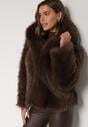 Brązowa Futrzana Kurtka z Nieodpinanym Kapturem Tusarea