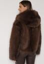 Brązowa Futrzana Kurtka z Nieodpinanym Kapturem Tusarea