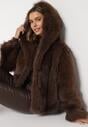 Brązowa Futrzana Kurtka z Nieodpinanym Kapturem Tusarea