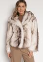 Jasnobeżowa Futrzana Kurtka z Nieodpinanym Kapturem Tusarea