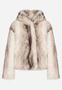 Jasnobeżowa Futrzana Kurtka z Nieodpinanym Kapturem Tusarea