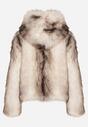 Jasnobeżowa Futrzana Kurtka z Nieodpinanym Kapturem Tusarea