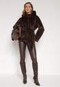 Brązowa Kurtka Futerko z Kapturem i Wiązanym Paskiem Zetara