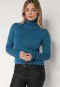Granatowy Golf Sweter z Wiskozą i Kaszmirem Zailaya