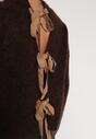 Brązowy Kardigan z Wełną i Bufiastymi Rękawami Wiązany na Plecach Tuseleia