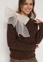 Brązowy Sweter z Domieszką Wełny z Ozdobnym Wiązaniem  Tuselana