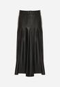 Czarna Rozkloszowana Spódnica z Imitacji Skóry Zdobiona Plisami Tusbella