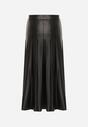 Czarna Rozkloszowana Spódnica z Imitacji Skóry Zdobiona Plisami Tusbella