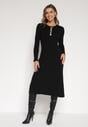 Czarna Dopasowana Sukienka z Prążkowanej Dzianiny z Wiskozą z Aplikacjami Tusmana
