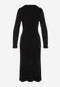Czarna Dopasowana Sukienka z Prążkowanej Dzianiny z Wiskozą z Aplikacjami Tusmana