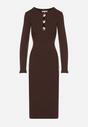 Brązowa Dopasowana Sukienka z Prążkowanej Dzianiny z Wiskozą z Aplikacjami Tusmana