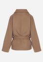 Beżowy Krótki Płaszcz z Wiskozą o Pudełkowym Kroju z Wiązanym Paskiem i Kołnierzem Tusilia