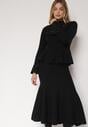 Czarny Dzianinowy Komplet z Wiskozą Spódnica i Sweter z Baskinką i Cyrkoniami Neora