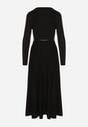 Czarna Rozkloszowana Sukienka z Dzianiny z Wiskozą z Długim Rękawem i Paskiem Tusmina