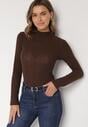 Brązowa Bluzka Longsleeve z Półgolfem z Półtransparentnej Tkaniny z Wiskozą Tuseana