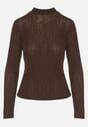 Brązowa Bluzka Longsleeve z Półgolfem z Półtransparentnej Tkaniny z Wiskozą Tuseana