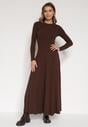 Brązowa Bawełniana Sukienka o Rozkloszowanym Kroju Tuselenea