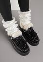 Czarne Śniegowce na Grubej Podeszwie z Frędzlami i Haftem Linodis