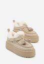 Beżowe Śniegowce na Grubej Podeszwie z Frędzlami i Haftem Linodis