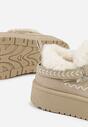 Beżowe Śniegowce na Grubej Podeszwie z Frędzlami i Haftem Linodis