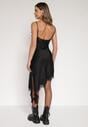 Czarna Asymetryczna Sukienka z Satyny Ozdobiona Koronką Monivea