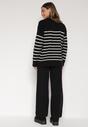 Czarny Komplet z Wełną i Bawełną Sweter w Paski i Szerokie Spodnie Neveena