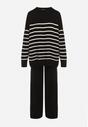 Czarny Komplet z Wełną i Bawełną Sweter w Paski i Szerokie Spodnie Neveena