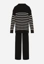Czarny Komplet z Wełną i Bawełną Sweter w Paski i Szerokie Spodnie Neveena