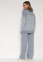 Niebieski Komplet z Wełną i Bawełną Sweter w Paski i Szerokie Spodnie Neveena