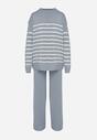 Niebieski Komplet z Wełną i Bawełną Sweter w Paski i Szerokie Spodnie Neveena
