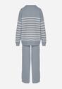 Niebieski Komplet z Wełną i Bawełną Sweter w Paski i Szerokie Spodnie Neveena