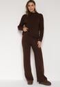 Brązowy Dzianinowy Komplet z Bawełną i Wełną Długi Sweter i Szerokie Spodnie Reinesa