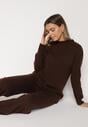Brązowy Dzianinowy Komplet z Bawełną i Wełną Długi Sweter i Szerokie Spodnie Reinesa