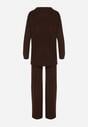 Brązowy Dzianinowy Komplet z Bawełną i Wełną Długi Sweter i Szerokie Spodnie Reinesa