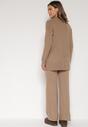 Ciemnobeżowy Dzianinowy Komplet z Bawełną i Wełną Długi Sweter i Szerokie Spodnie Reinesa